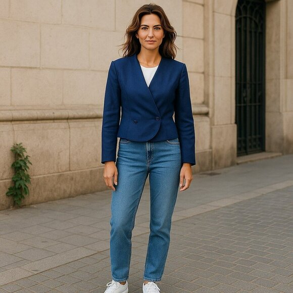 VTG Pendleton Womens 12 Blue Pure Virgin Wool Double Breasted Blazer Jacket USA - Picture 1 of 11